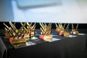 Troféus do FWFF 2015 entregues para as 11 categorias vencedoras. 